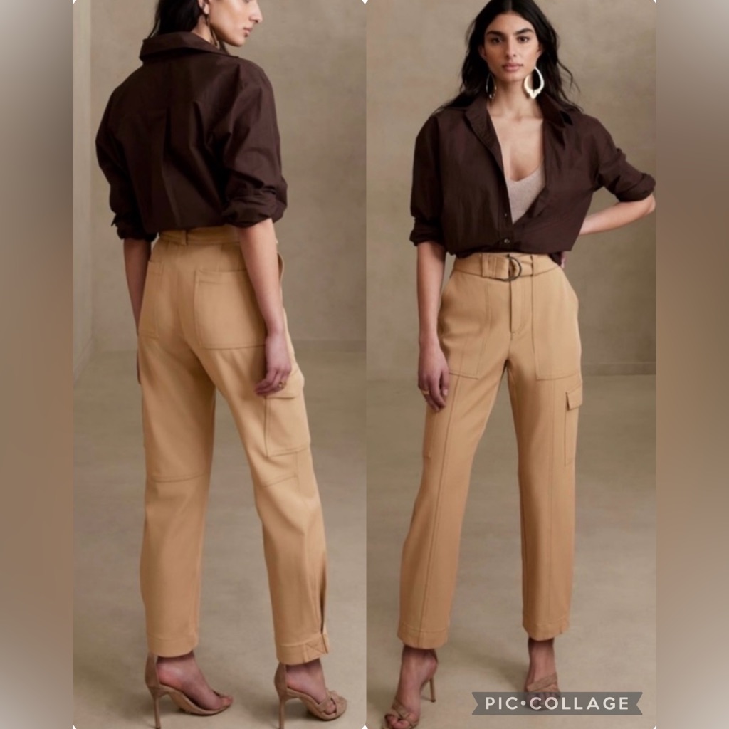 Banana Republic Women’s High Rise Slim Refined Tie Waist Pant Cargo Size 4. Nwot
